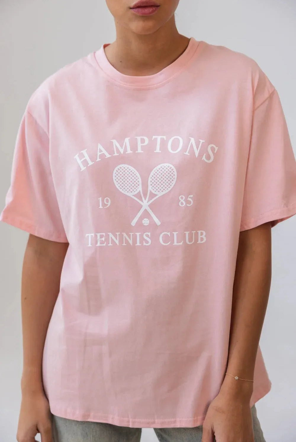 חולצת טי שירט ורודה לנשים עם הדפס טניס, אופנה קיצית לנערות