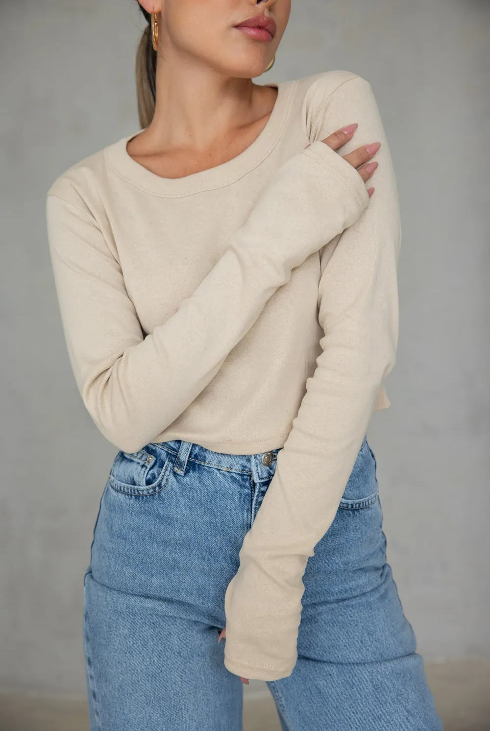 חולצת בייסיק בטן כפפה TwentySix Beige One Size