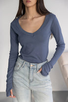 חולצת בייסיק וי כפפה TwentySix Blue One Size