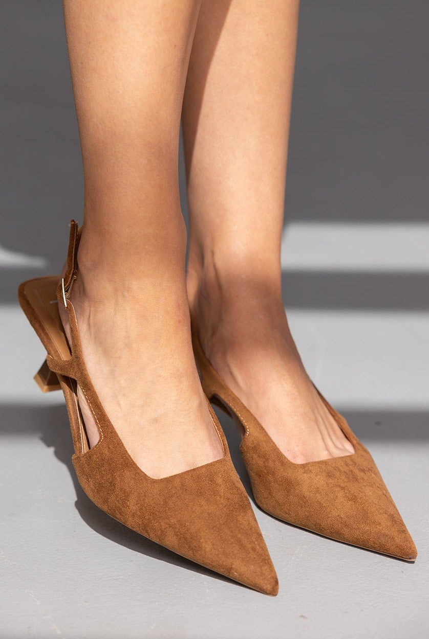 נעלי עקב חומות לנשים, סגנון מחודד אופנתי מעור זמש