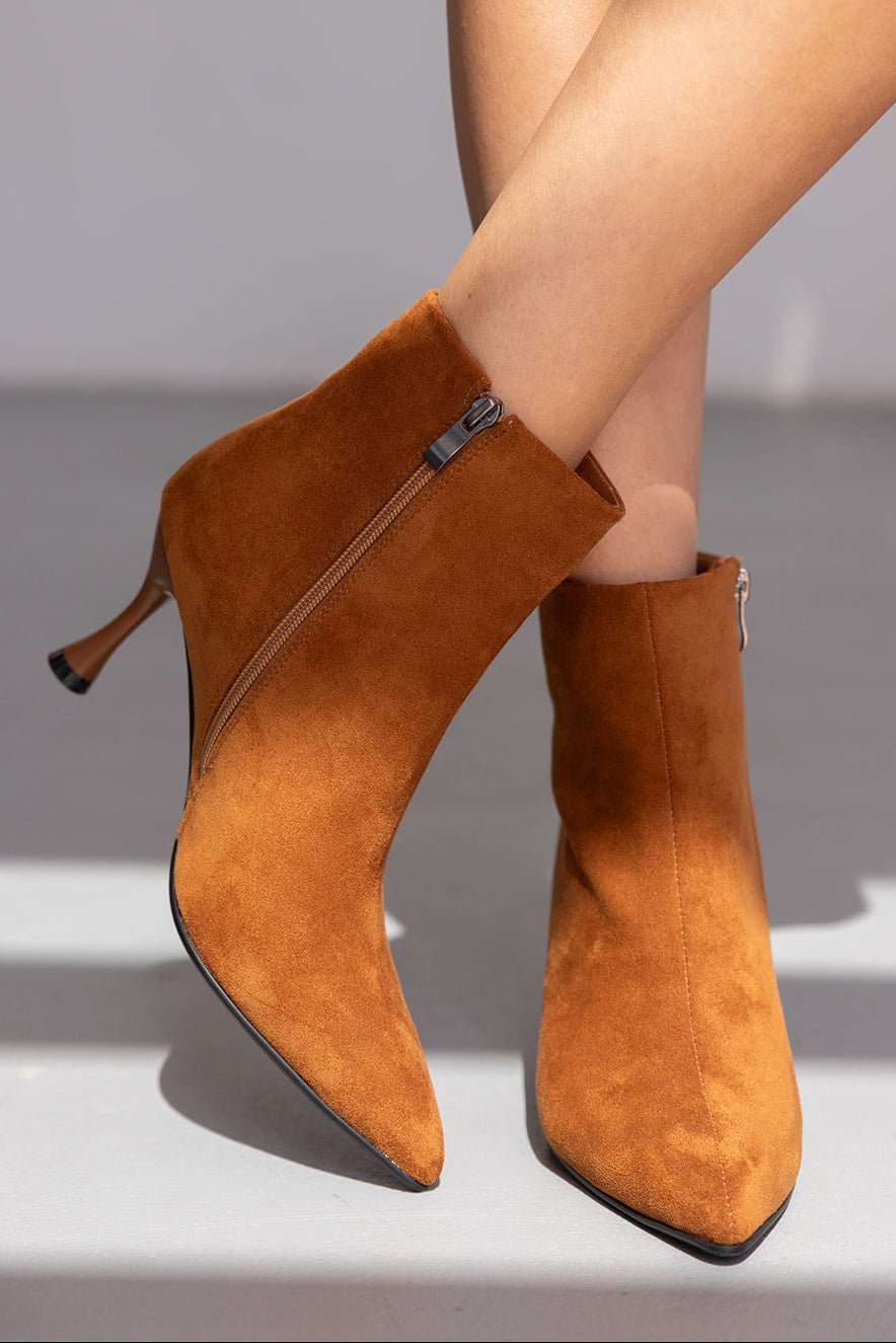 מגפי עקב גבוה לנשים בד זמש חום, אופנה יומיומית, מתאימים לסתיו וחורף