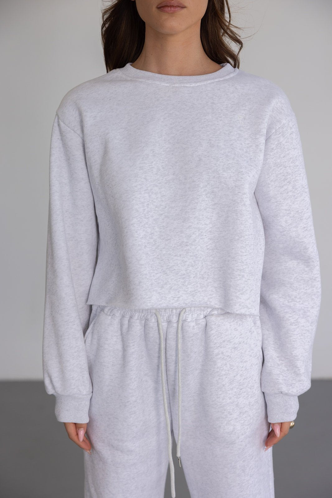 סט פוטר לנשים בצבע אפור בהיר, סווטשירט ומכנסיים עם שרוך מותן, אופנת קז'ואל