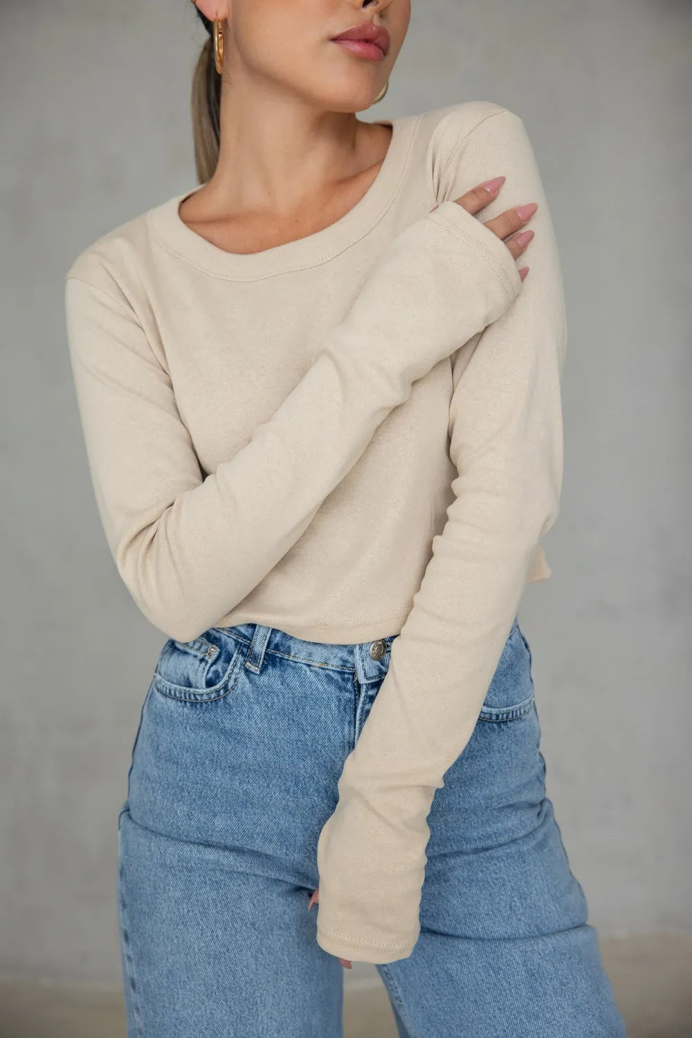 חולצת בייסיק בטן כפפה TwentySix Beige One Size 