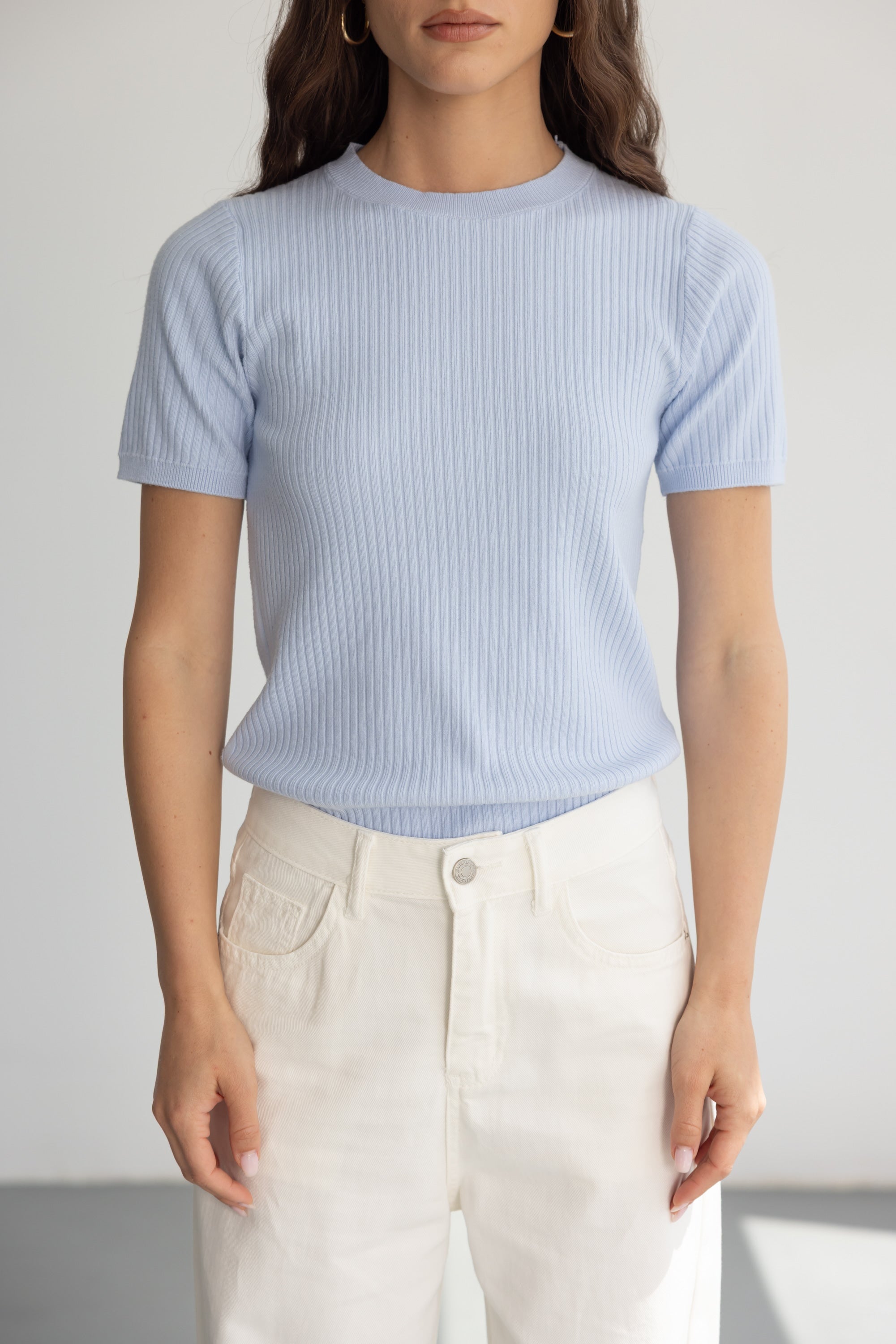 סריג אדל חולצת סריג קצרה TwentySix Light Blue One Size 