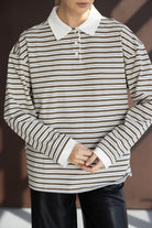 חולצת נשים פסים ארוכה עם צווארון לבן, כפתורים ובד נעים, אופנה לנערות