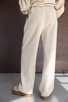 מכנסיים רחבים בצבע בז' לנשים, סטייל אופנתי יום יומי, בד נעים ורך, נעלי סוליה עבה חומות