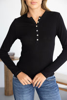 חולצת נשים שחורה עם שרוול ארוך וכפתורים, בייסיק אופנה לנשים, מותאם לנערות