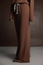 חצאית מקסי חומה עם שרוך קשירה לנשים, בד נעים וסגנון אופנתי לצעירות