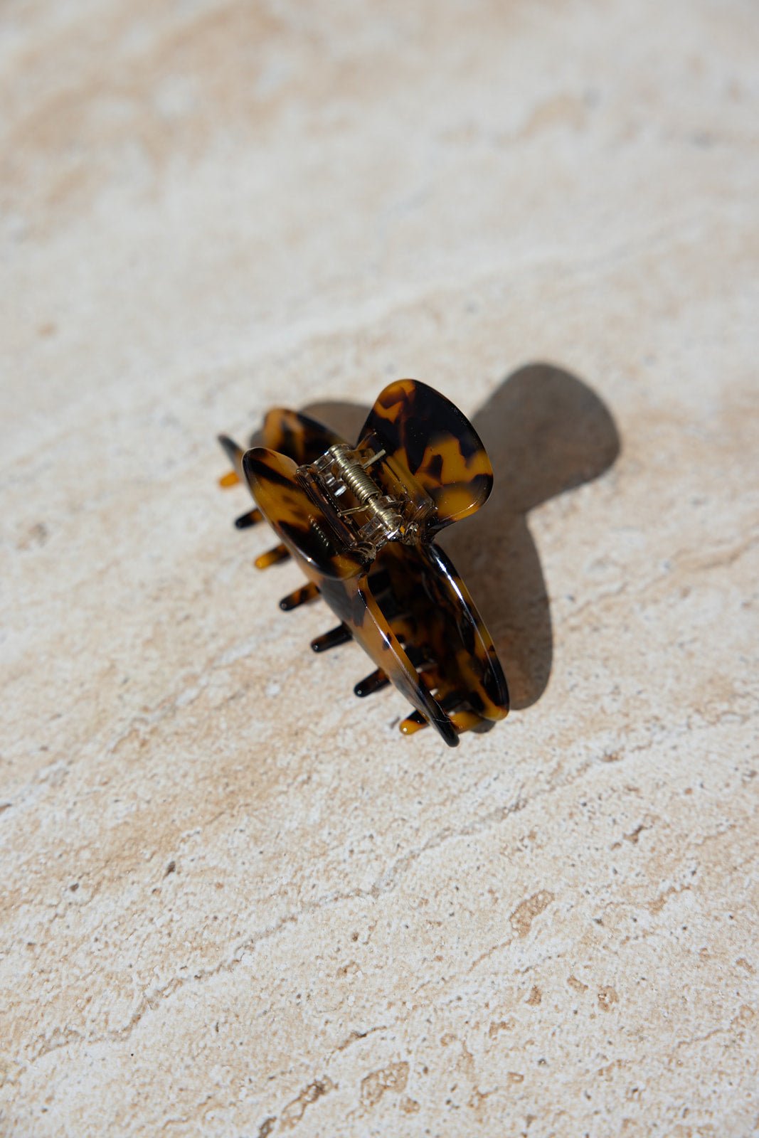 קליפס לשיער דמוי טורטויס אופנתי לאישה, צילום על רקע אבן בהירה