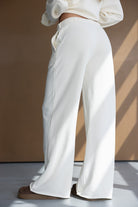 מכנסיים רחבים בצבע לבן לנשים, בד טרנינג רך, אופנת קז'ואל לנערות וצעירות