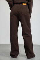 מכנסי ג'ינס חומים לנשים, בגזרה רחבה עם שני כיסים אחוריים, Look קז'ואל אופנתי