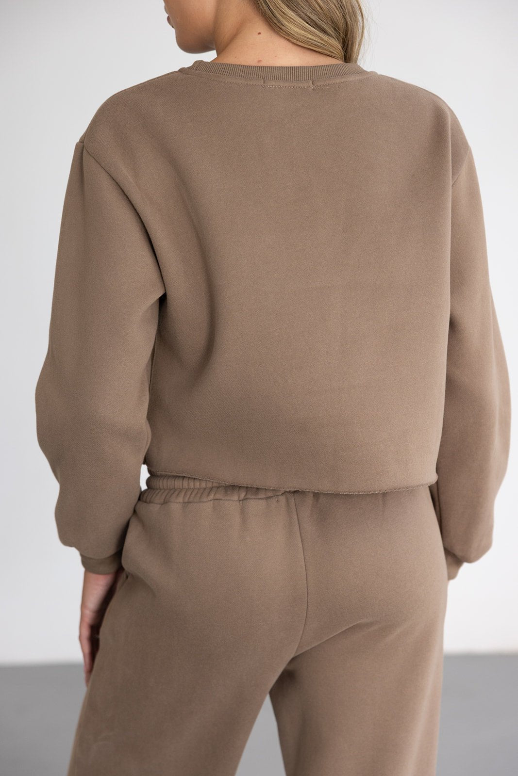 סט טרנינג נשים בצבע חום בז’, שרוולים ארוכים, בד רך, אופנה לנערות