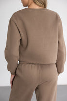 סט טרנינג נשים בצבע חום בז’, שרוולים ארוכים, בד רך, אופנה לנערות