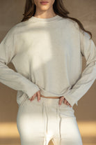 סט טרנינג נשים בצבע בז', חולצה ארוכה ומכנסיים, אופנת קז'ואל לנשים