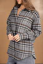 חולצת פלנל משובצת לנשים בגווני אפור וחום, אופנת חורף לנערות