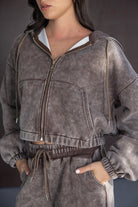 חליפת פוטר נשים בצבע חום עם קפוצ'ון, רוכסן וכיסים, אופנה עכשווית לנערות